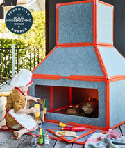 color:Orange | Kids playing in a life-size fort built with Orange giant magnetic tiles from The Big Set