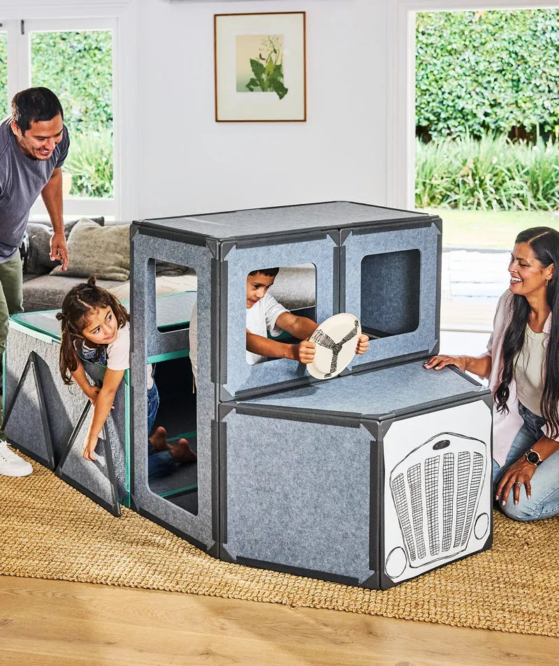 color:Charcoal | Family playing inside a Charcoal Family Bundle built as a truck